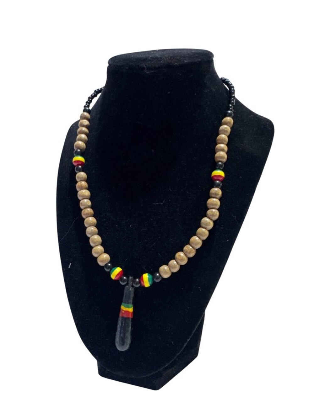 Handmade Rasta Wood Bead Necklace Pendant Boho Hippie Unisex Reggae  18 in